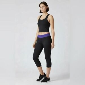 Adidas - Capri Athletic Legging Yoga Black Purple Waistband - sz Medium